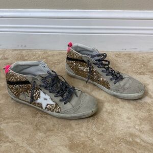 Golden Goose Midstsr gold glitter neutral and pink